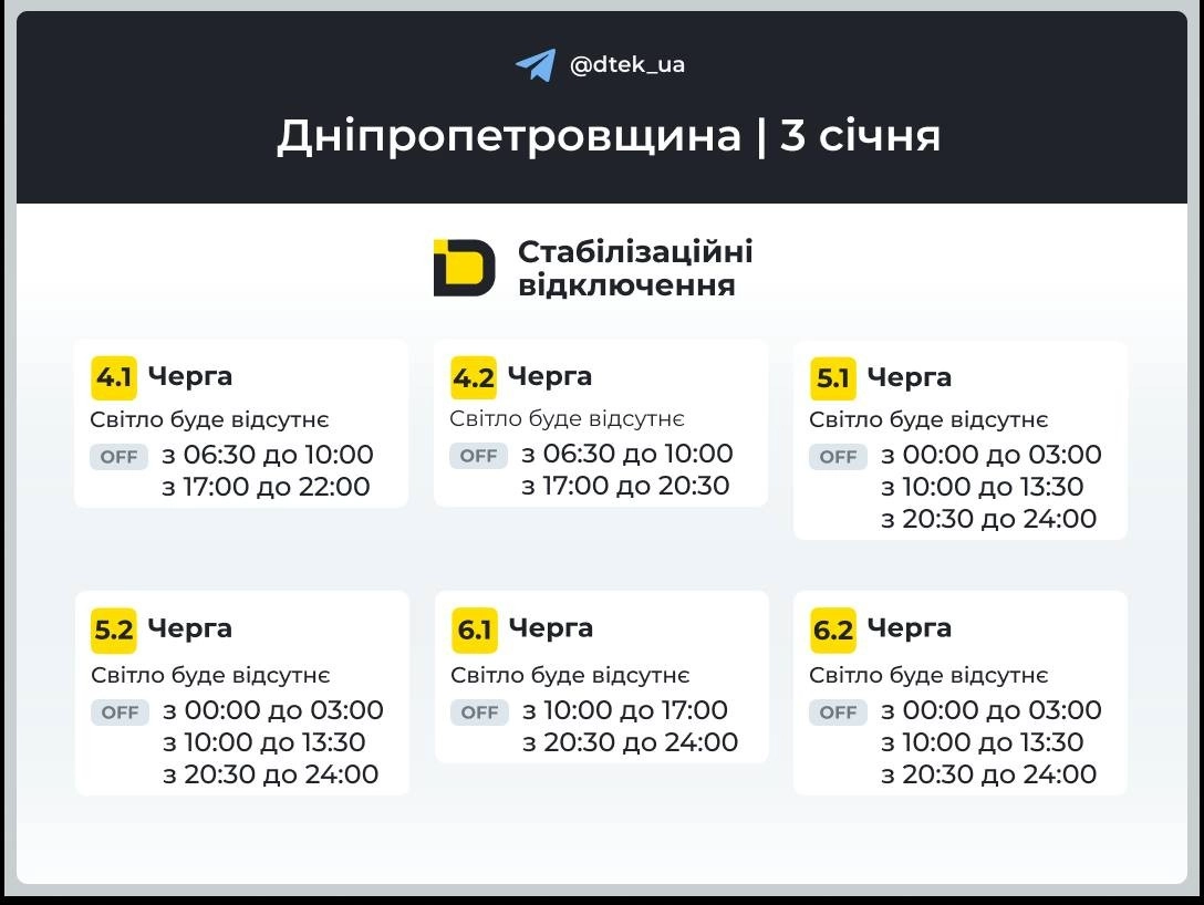 Масштабні обмеження електропостачання у Дніпрі: графіки відключення на 3 січня