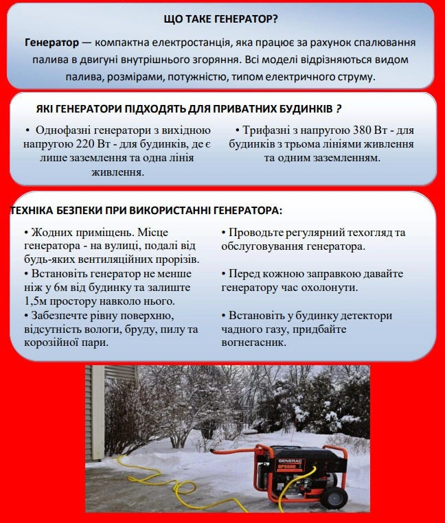 Генератор у домі: як не перетворити допомогу на небезпеку