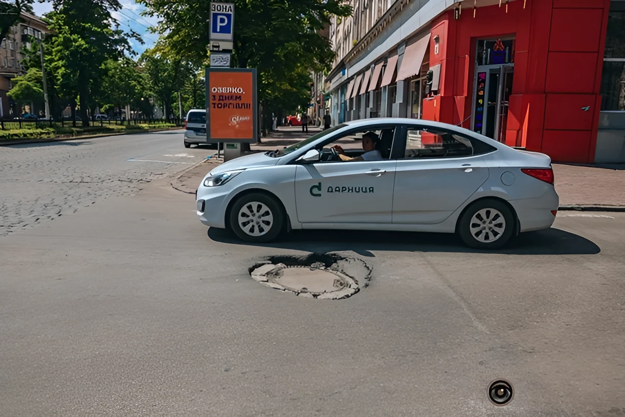 Небезпечна яма на проспекті Яворницького загрожує водіям